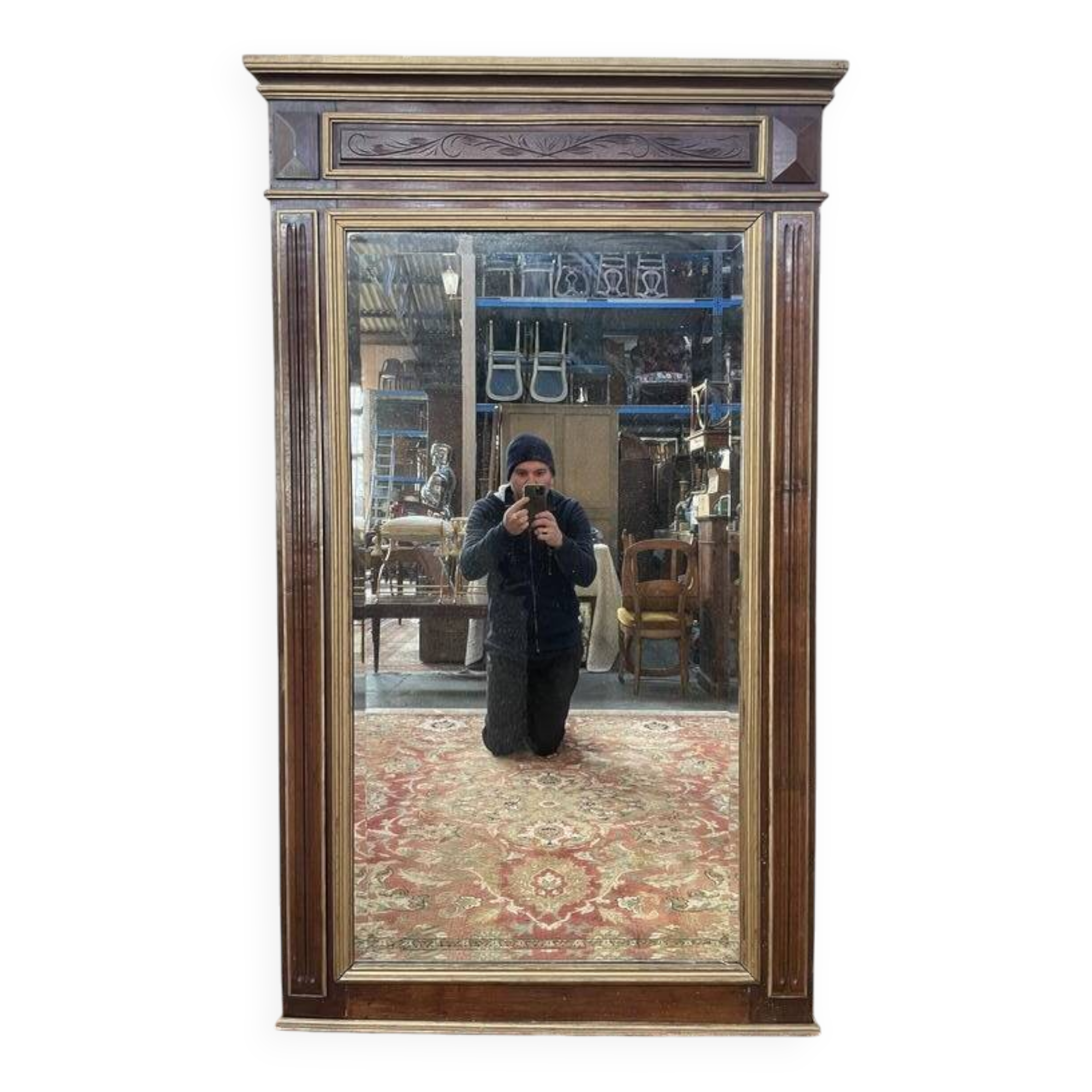 Miroir en noyer et doré Napoléon III