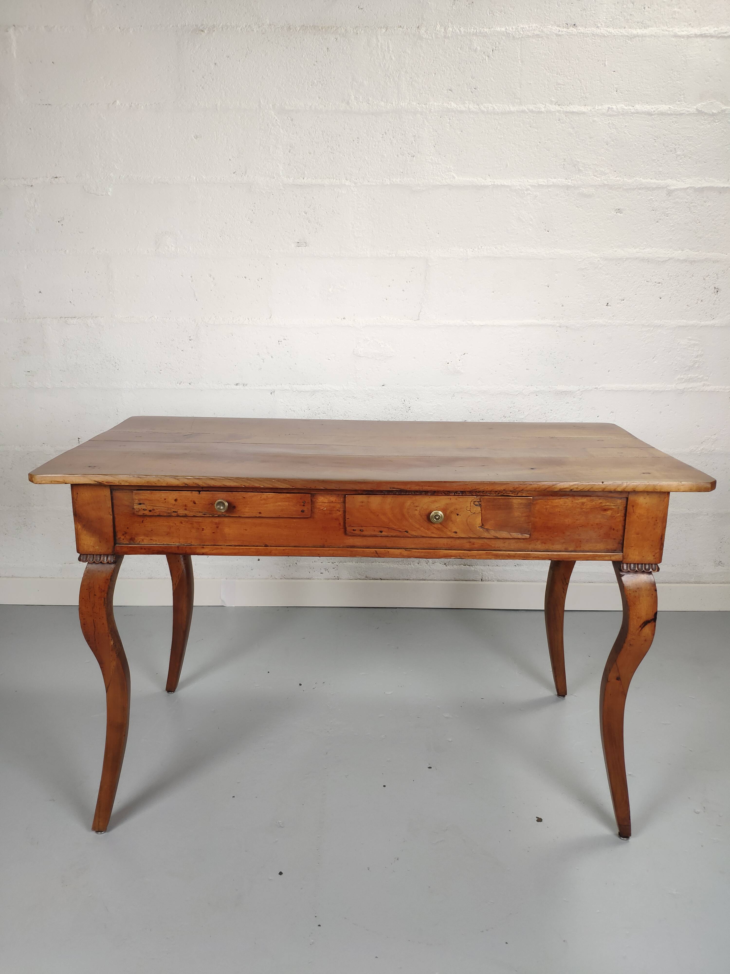 Louis XV style table curved legs two drawers and extension cord