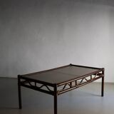 Dark rattan glass coffee table | 1980s