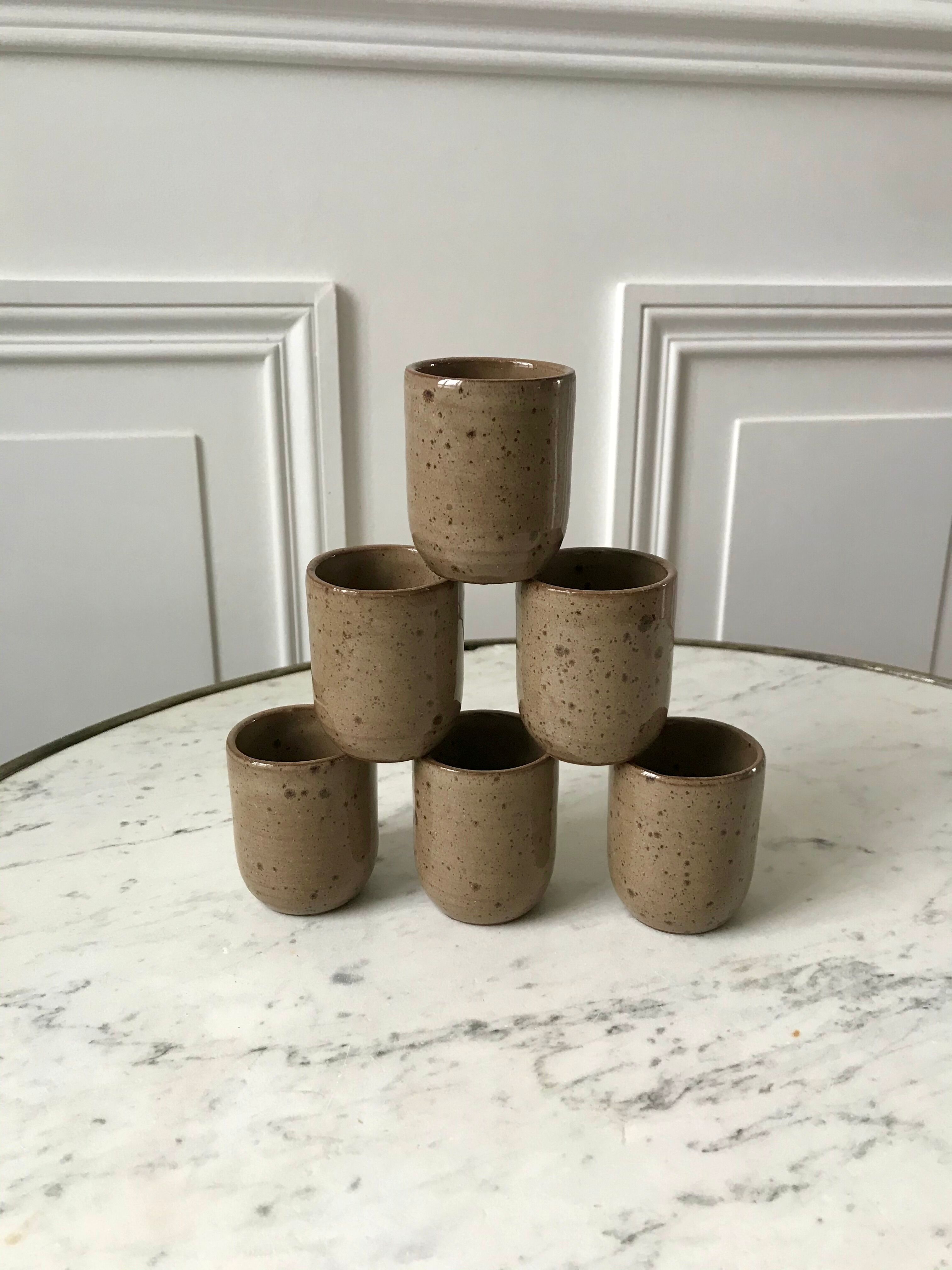 Set of 6 espresso cups in glazed stoneware 70s