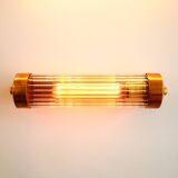 Cylindrical wall light with streaked glass and brass