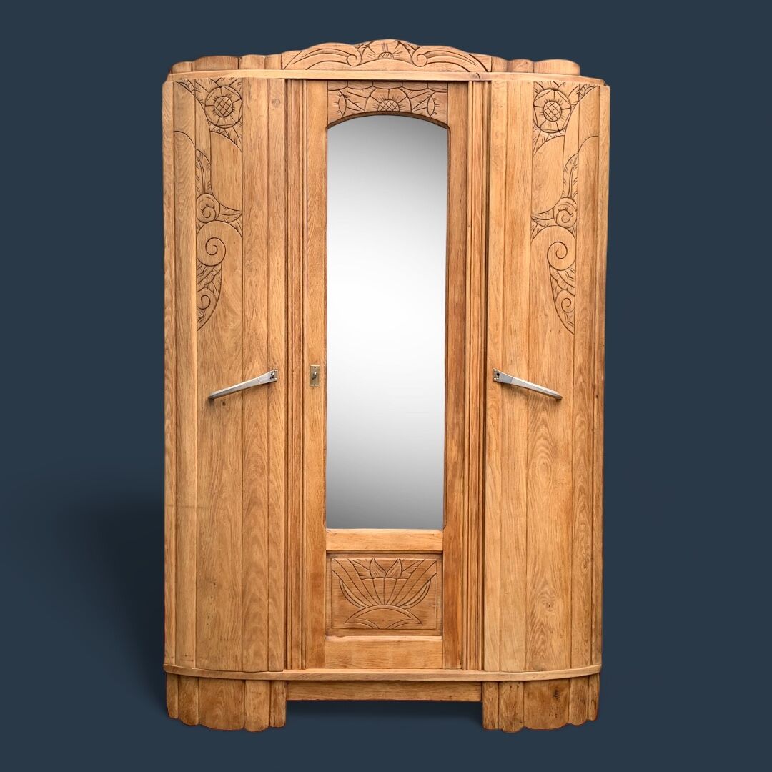 Parisian art deco wardrobe solid raw oak 1930