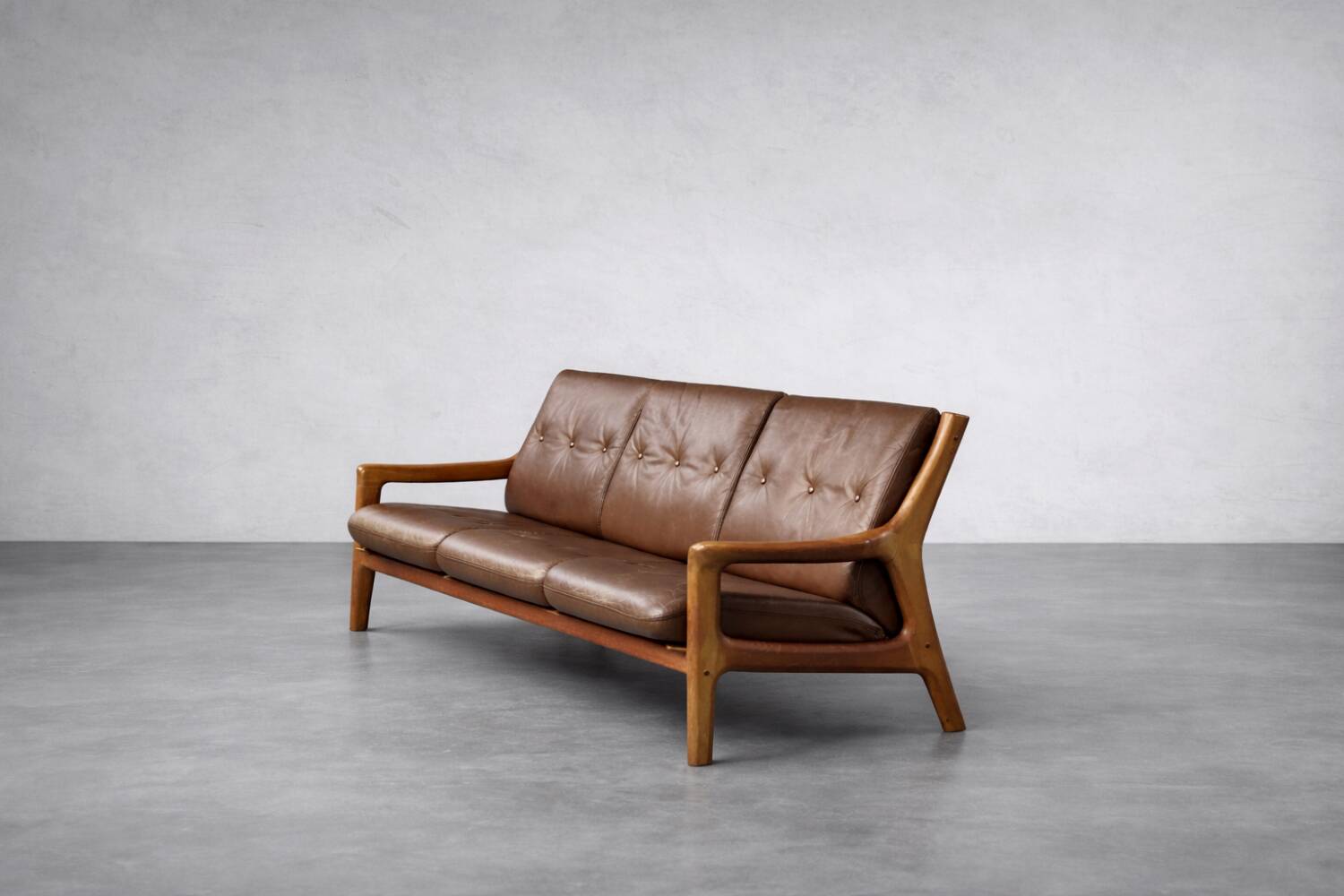 Vintage Mid-Century Danish Modern 3-Seater Brown Leather Sofa by Georg Thams