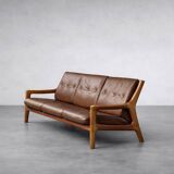 Vintage Mid-Century Danish Modern 3-Seater Brown Leather Sofa by Georg Thams