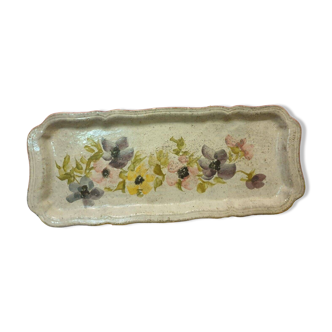 Stoneware cake dish with floral decoration signed