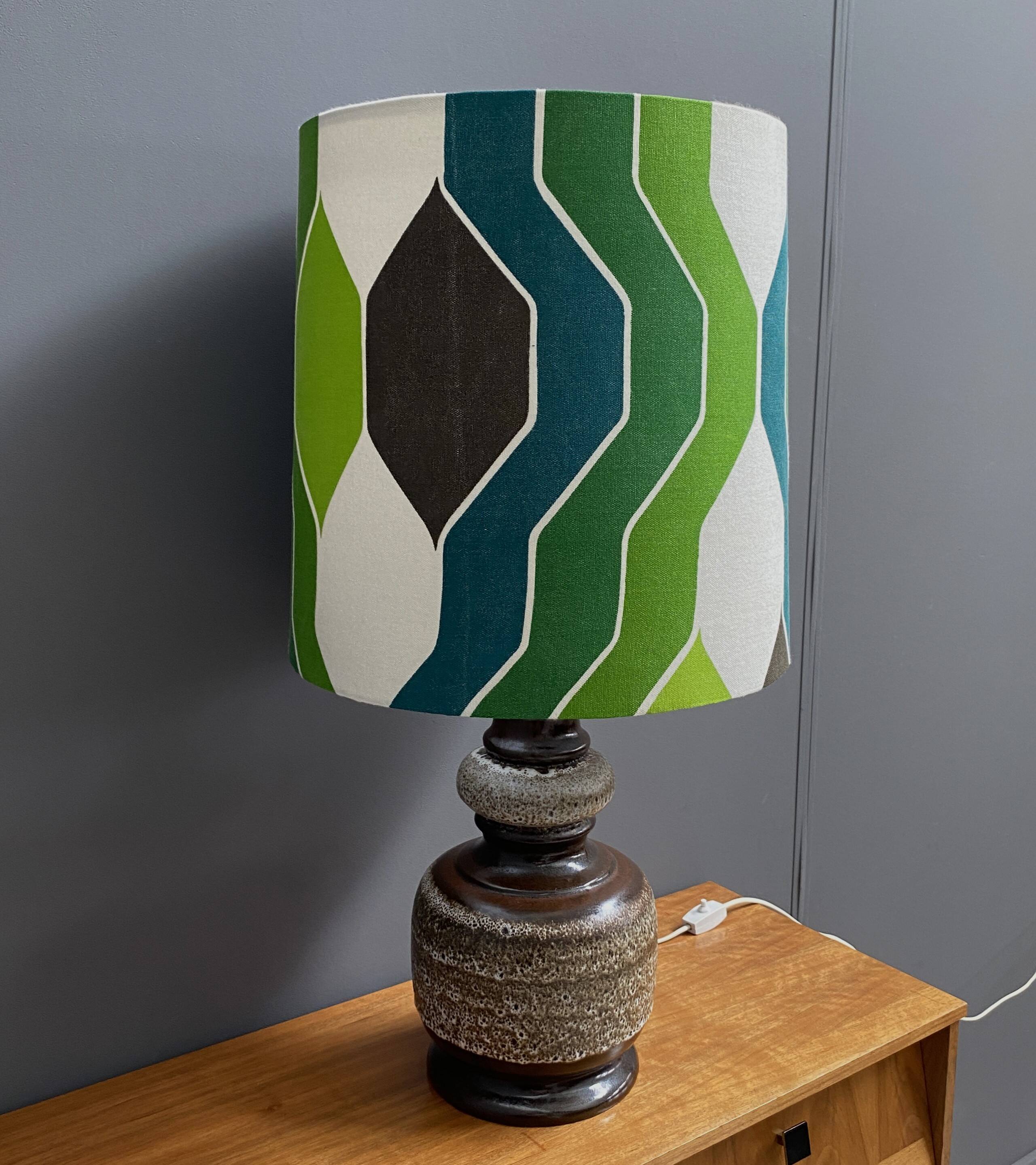 Ceramic table lamp green shade by  Hustadt-leuchten 1970s