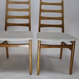 Pair of vintage teak chairs with white corduroy top, 1960s Sweden