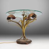 Table basse française de style Hollywood Regency avec éclairs en fleurs en laiton, 1950