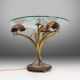 French Hollywood Regency style coffee table with lightning in brass flowers, 1950