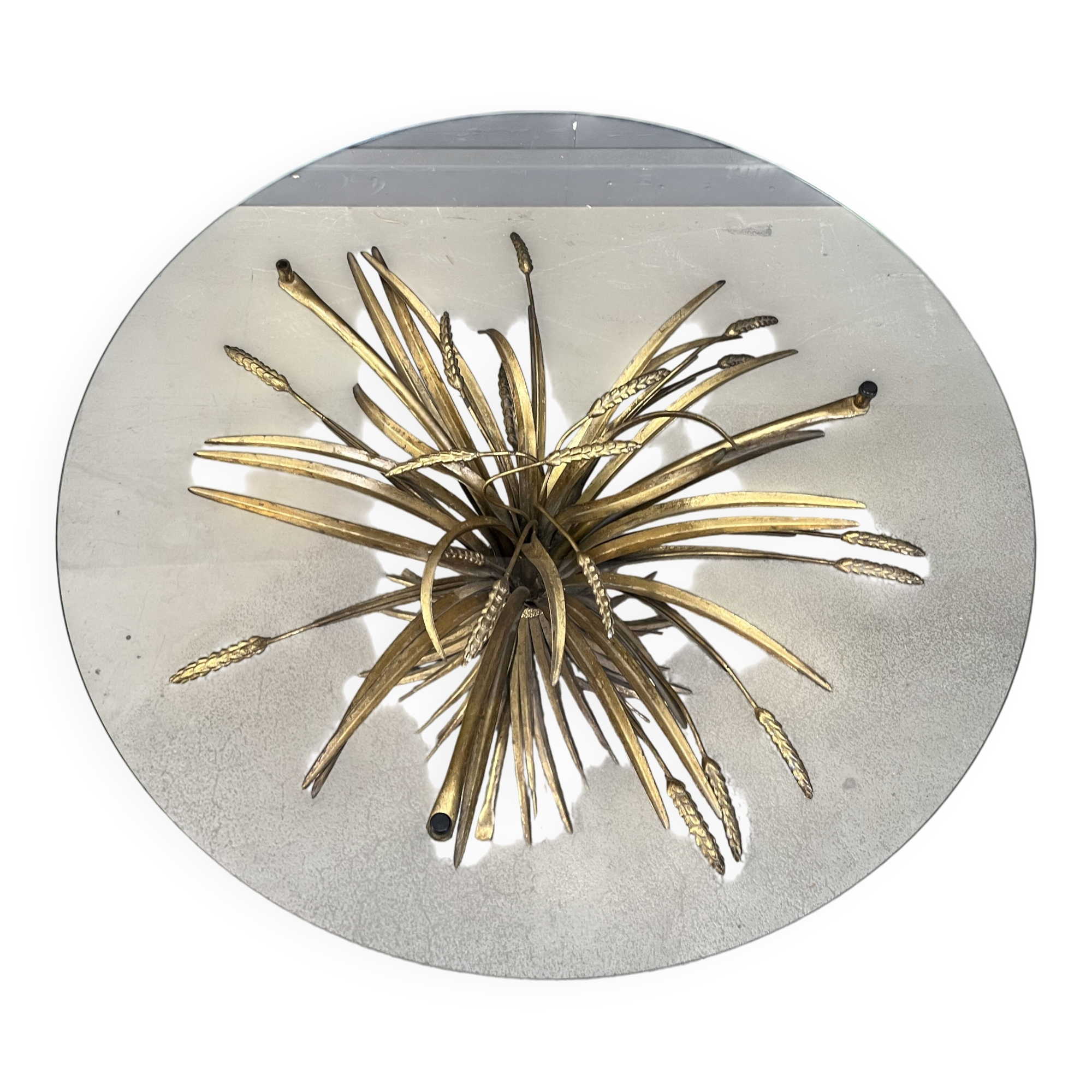 Vintage gilt metal sheaf of wheat coco chanel coffee table, 1960s