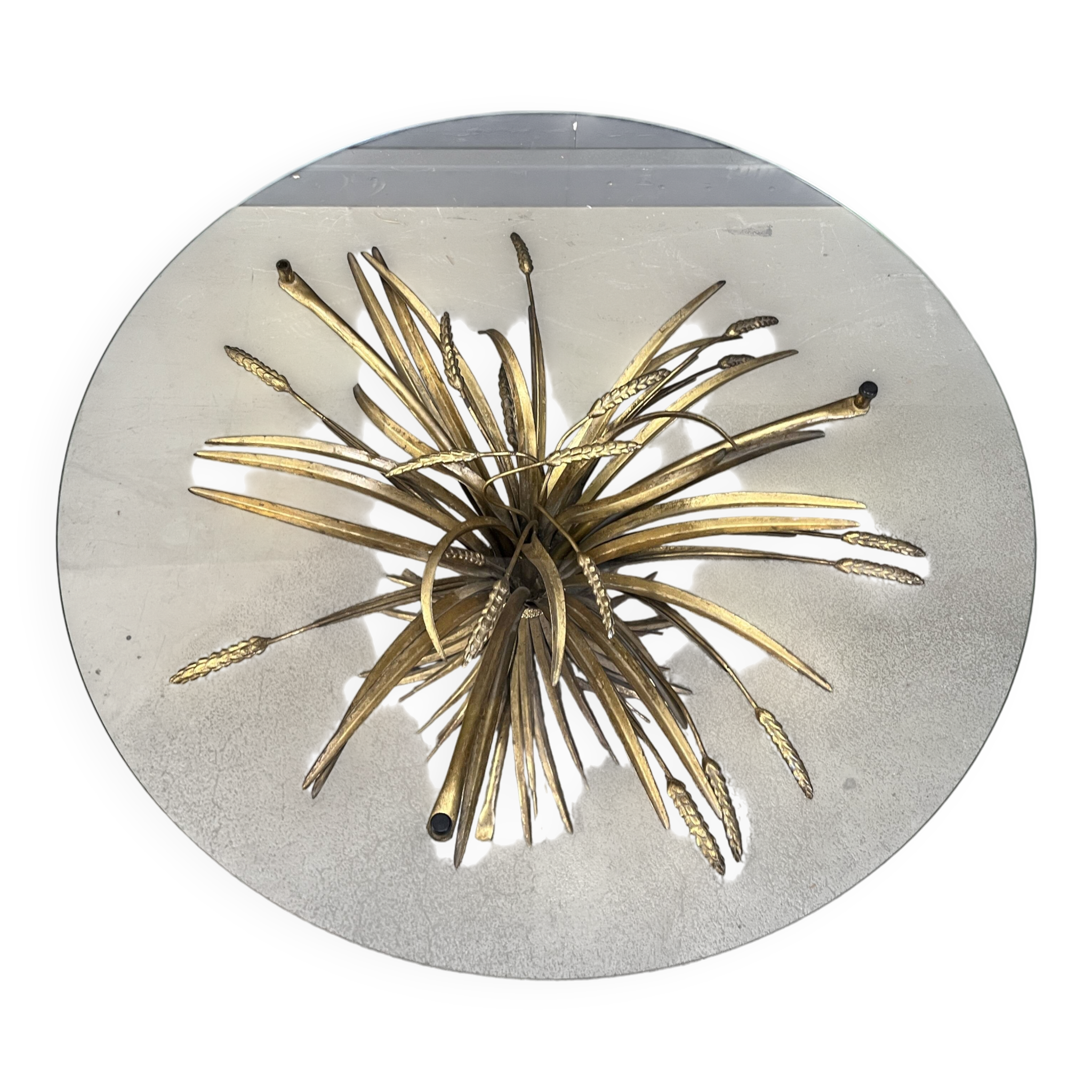 Vintage gilt metal sheaf of wheat coco chanel coffee table, 1960s