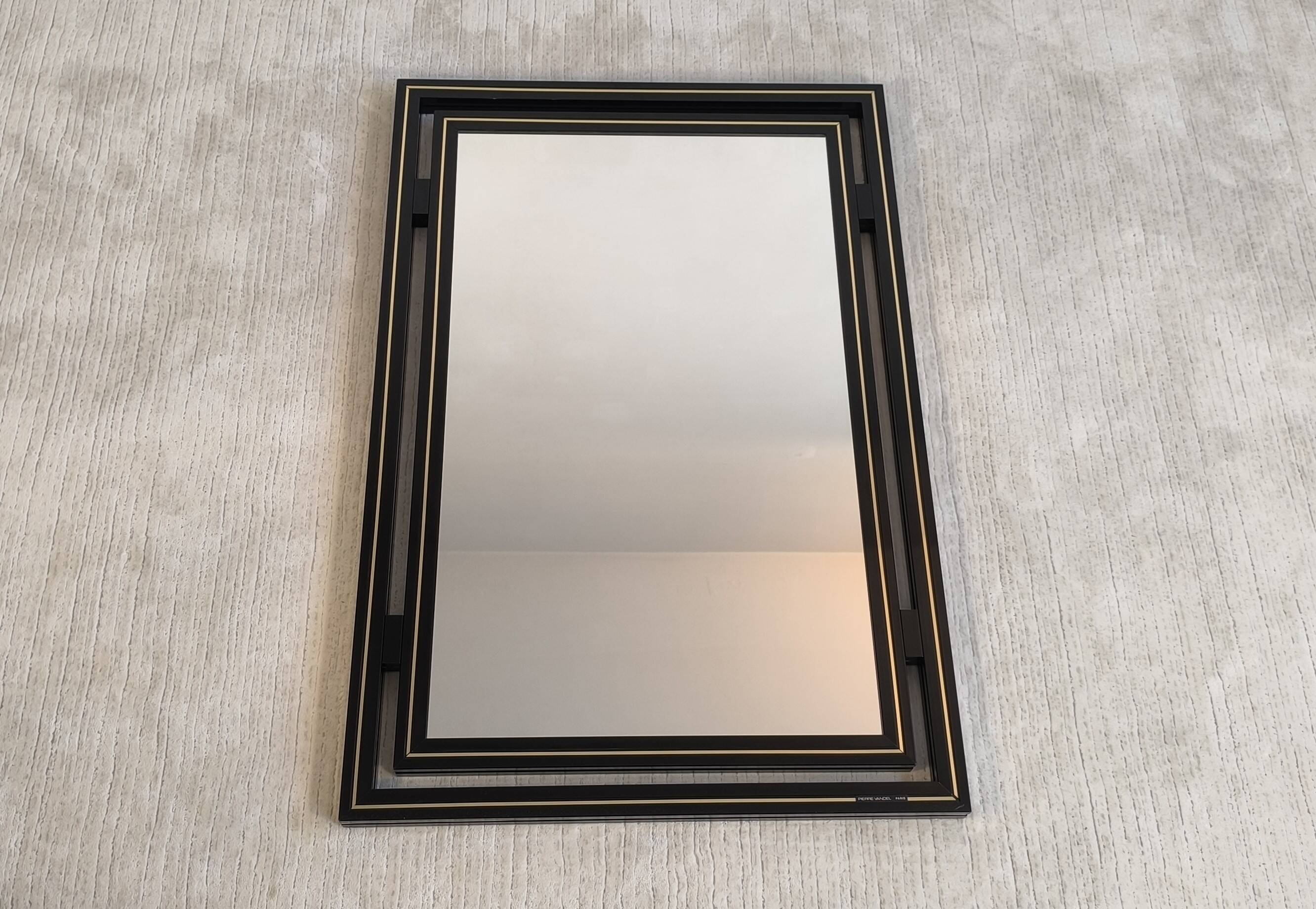 Miroir design Pierre Vandel Paris – Années 80 – Noir laqué