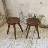 Pine stools with curved seat from the 50s