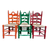 Suite of 6 rustic mulched and painted chairs