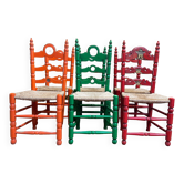 Suite of 6 rustic mulched and painted chairs