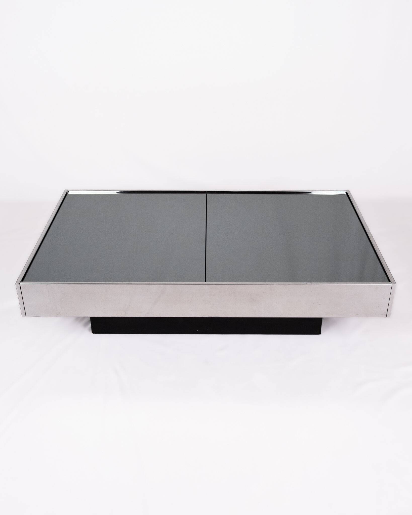 Mirror coffee table with bar, Willy Rizzo for Cidue, Italy, 1970s