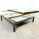 Table basse vintage coulissante en verre, 1970