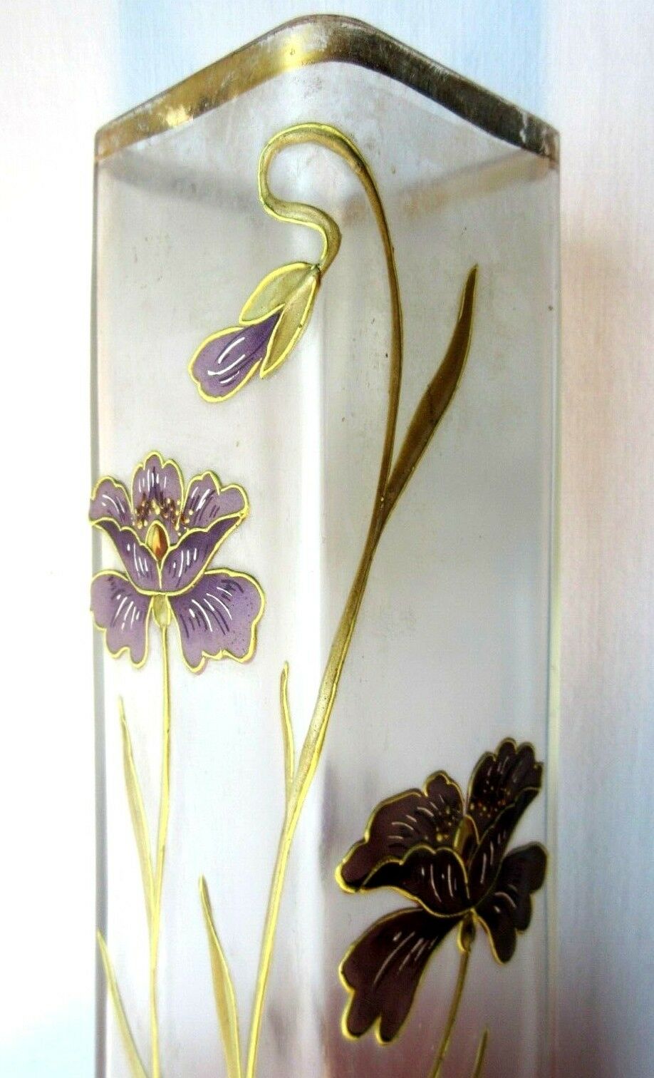 Square and high vase, degraded red, enamelled with art Nouveau stylized poppies
