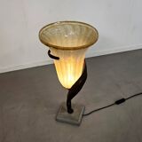 Large Jugendstil floor / table lamps, Roberto Galli, stone base with Italian glass shade