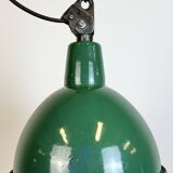 Industrial green enamel factory lamp with cast iron top, 1960s