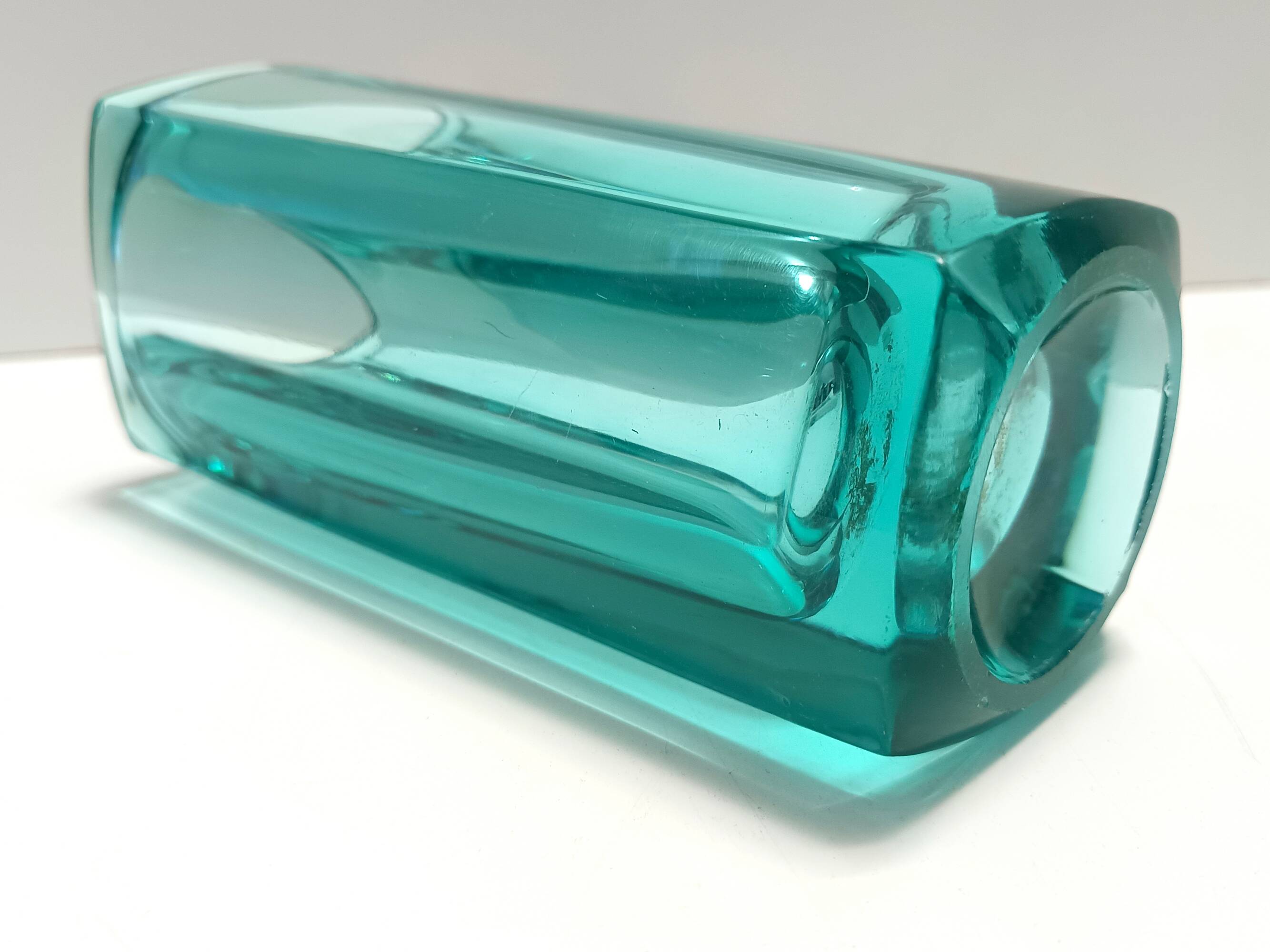 Postmodern Thick Teal Blown Glass Vase #472 by Jiri Zejmon, Czech Republic