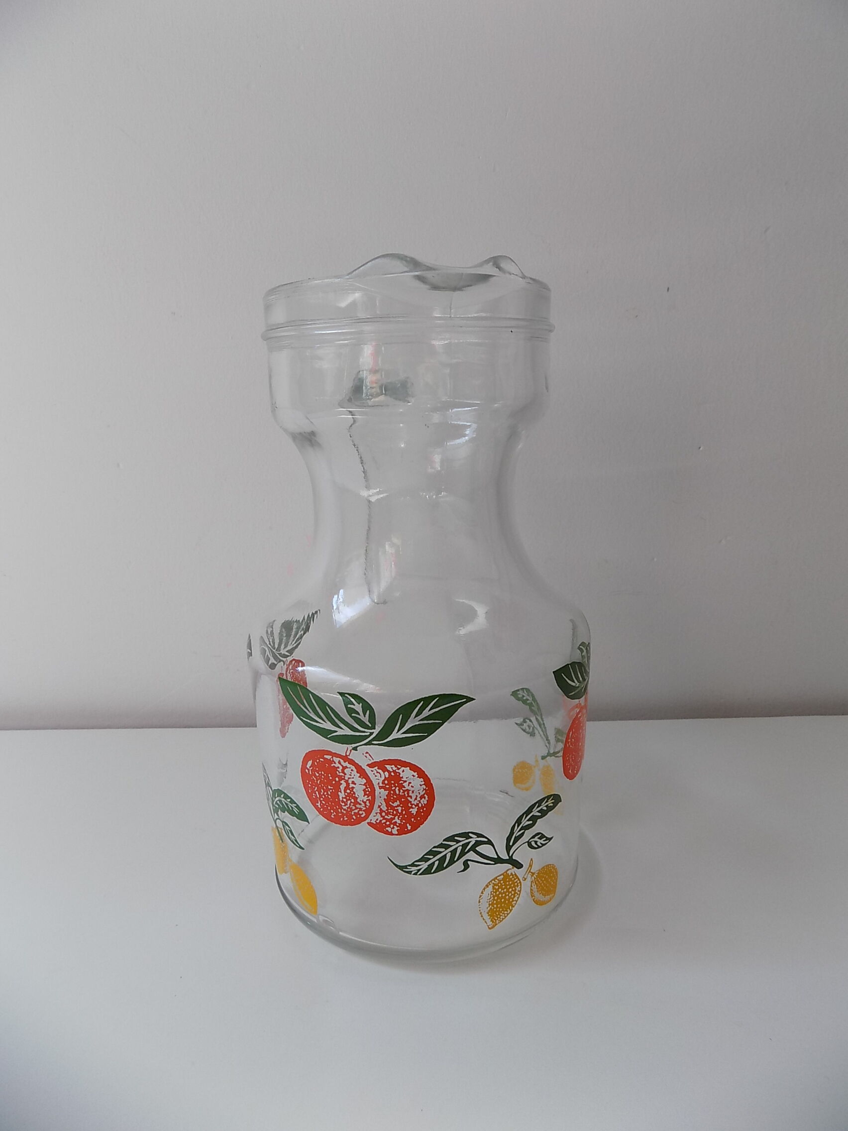 Carafe pichet en verre orange et citron vintage