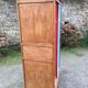 Vintage oak compass foot cabinet with 2 sliding doors painted red and blue