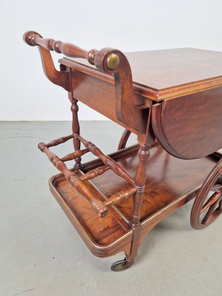 Vintage French Folding Spindle Bar Cart in Wood, 1960s