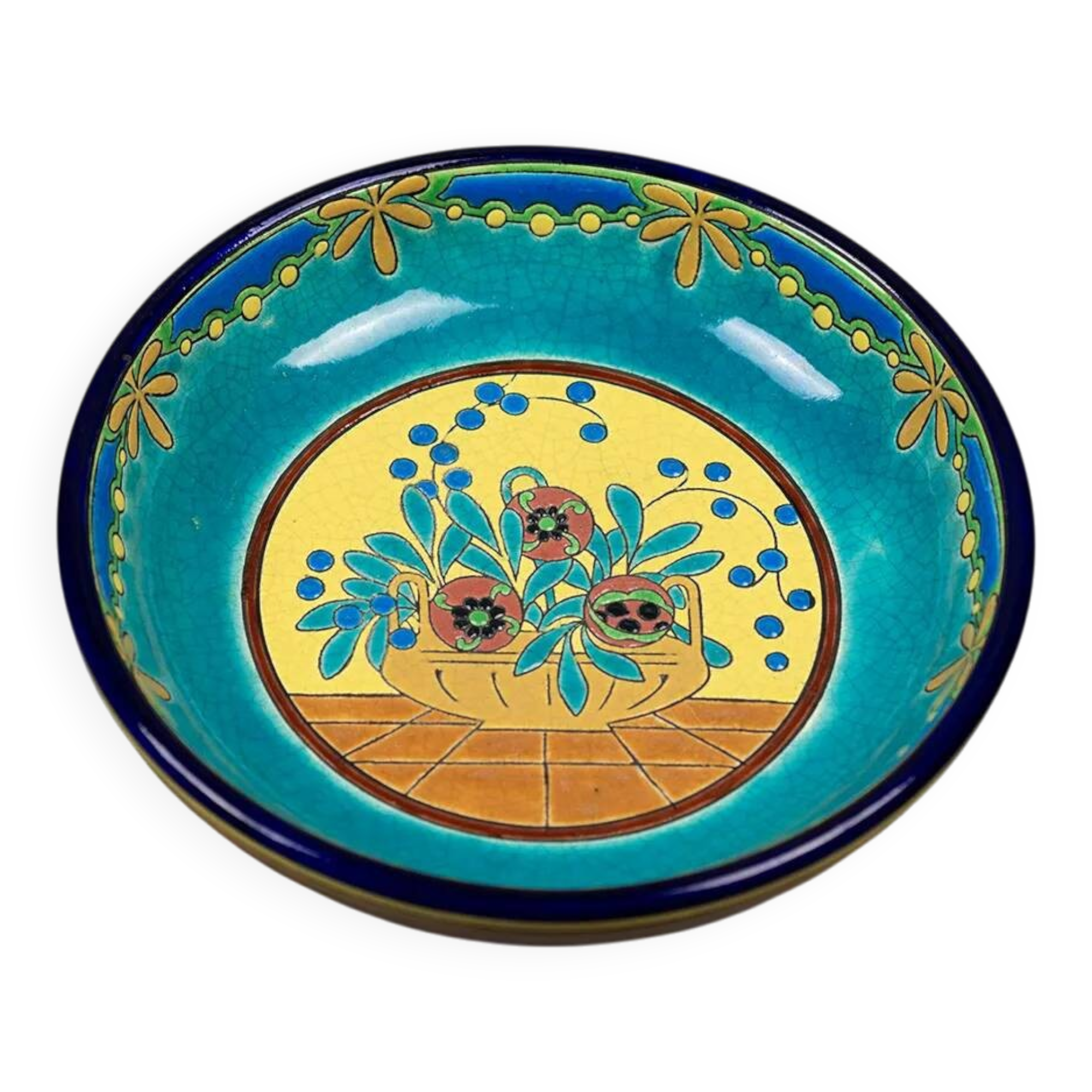 Longwy cloisonné enamel footed bowl – Art Deco floral decoration