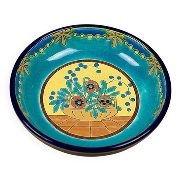 Coupe sur pied en émail cloisonné de Longwy – décor floral art déco