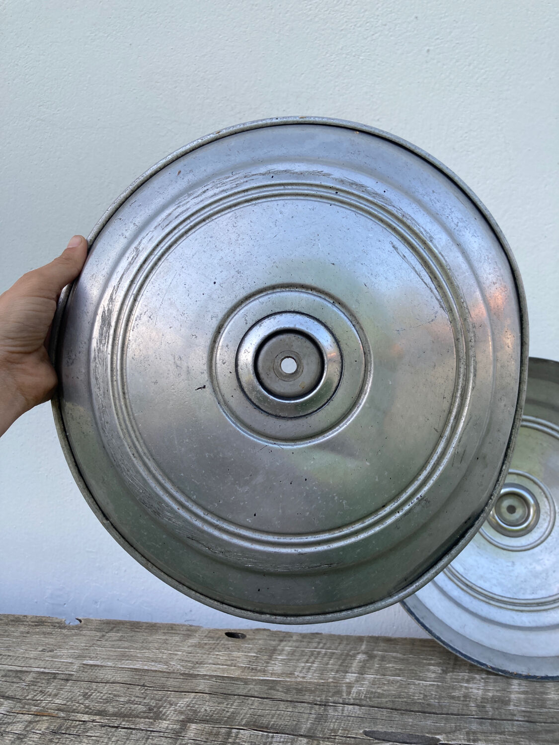 Pair of industrial pendant lamp JT in gray metal / vintage luminaire