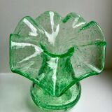 Biot bubbled glass corolla vase signed Riom vert years 60-70