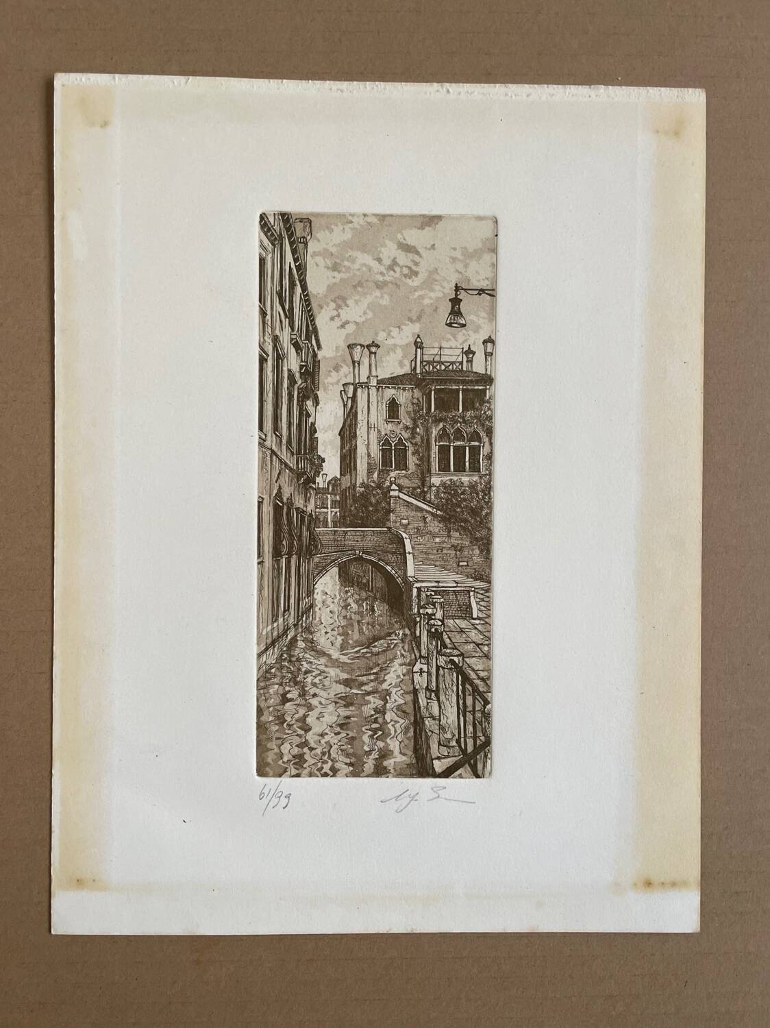 Gravure numérotée ancienne, vue de Venise