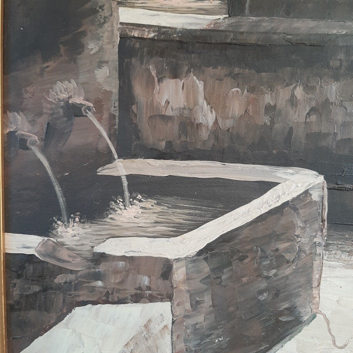 Painting on canvas, Fontaine Saint Paul de Vence signed LAINAS