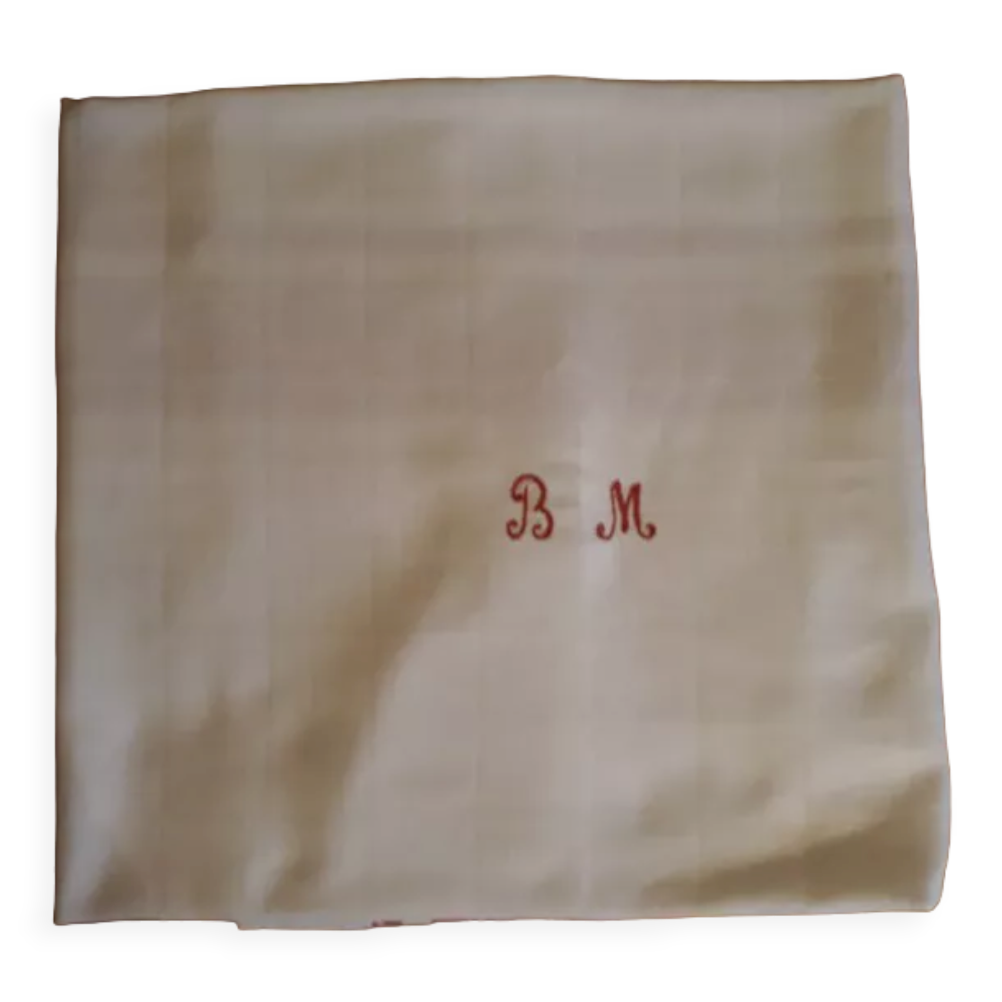 Nappe damassé de coton, liteaux rouge, chiffrée B.M, années 50