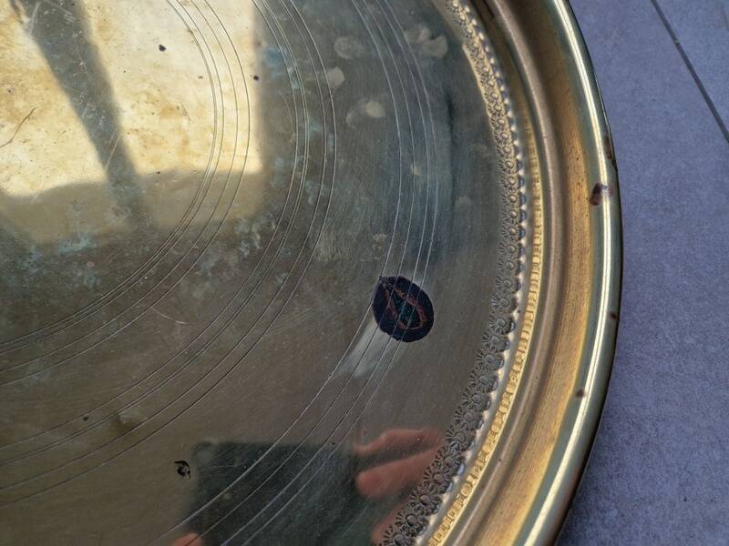 Antique copper or brass tray, Middle Eastern craftsmanship.