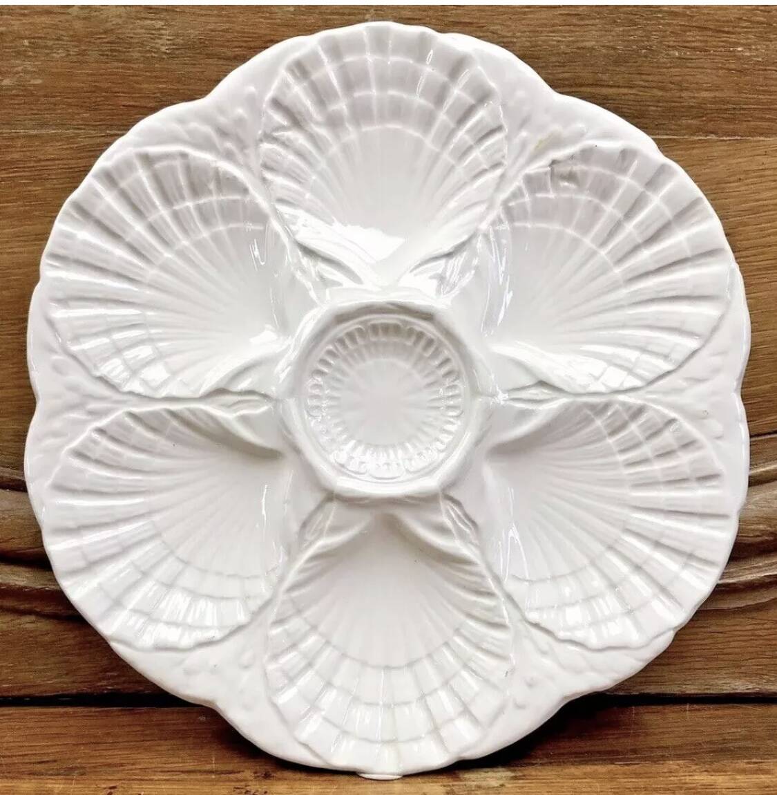 6 assiettes à huîtres blanche barbotine Sarreguemines