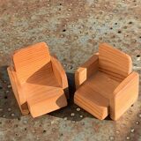 Set of furniture for dolls and dolls' houses, handcrafted, consisting of a sofa and two armchairs