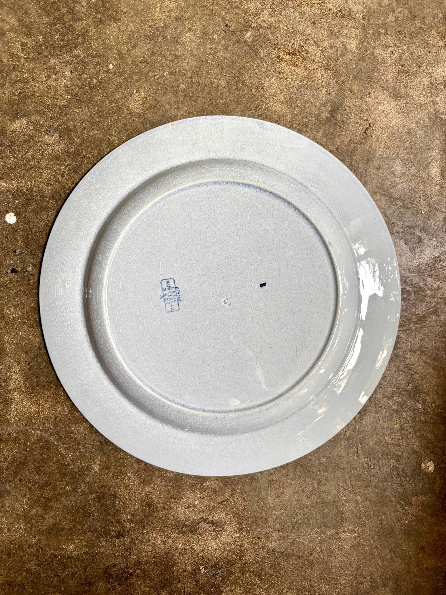 Round flat dish Creil & Montereau in blue ironstone, "Japan" service