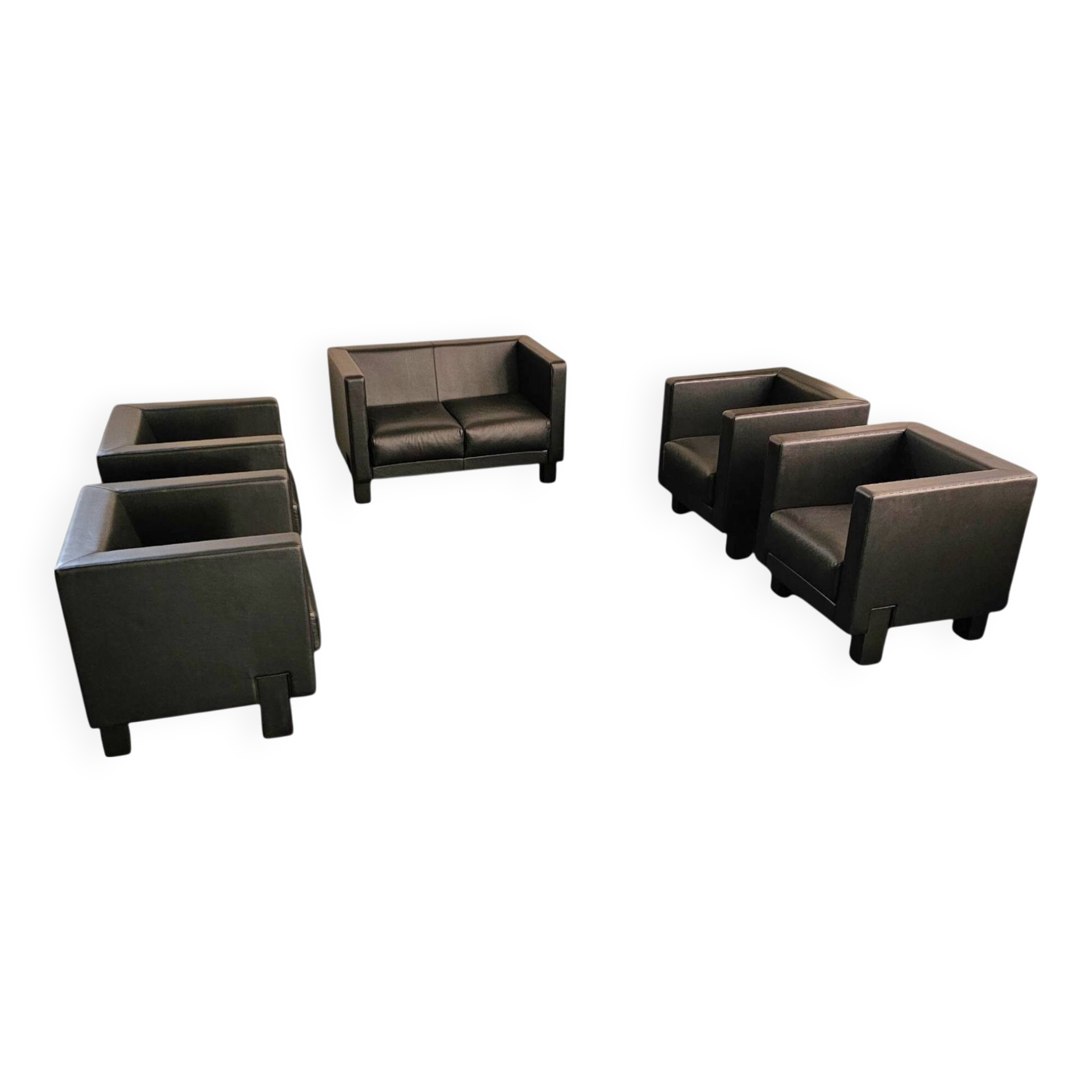 4 x Black Leather Poltrona Frau Moji Armchairs / sofa by Shigeru Uchida