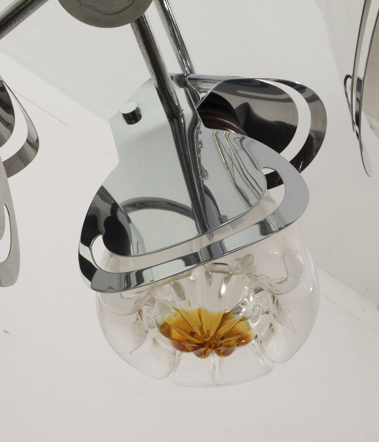 Mazzega Mid-Century Modern Italian Murano Glass and Steel Chandelier, 1970s