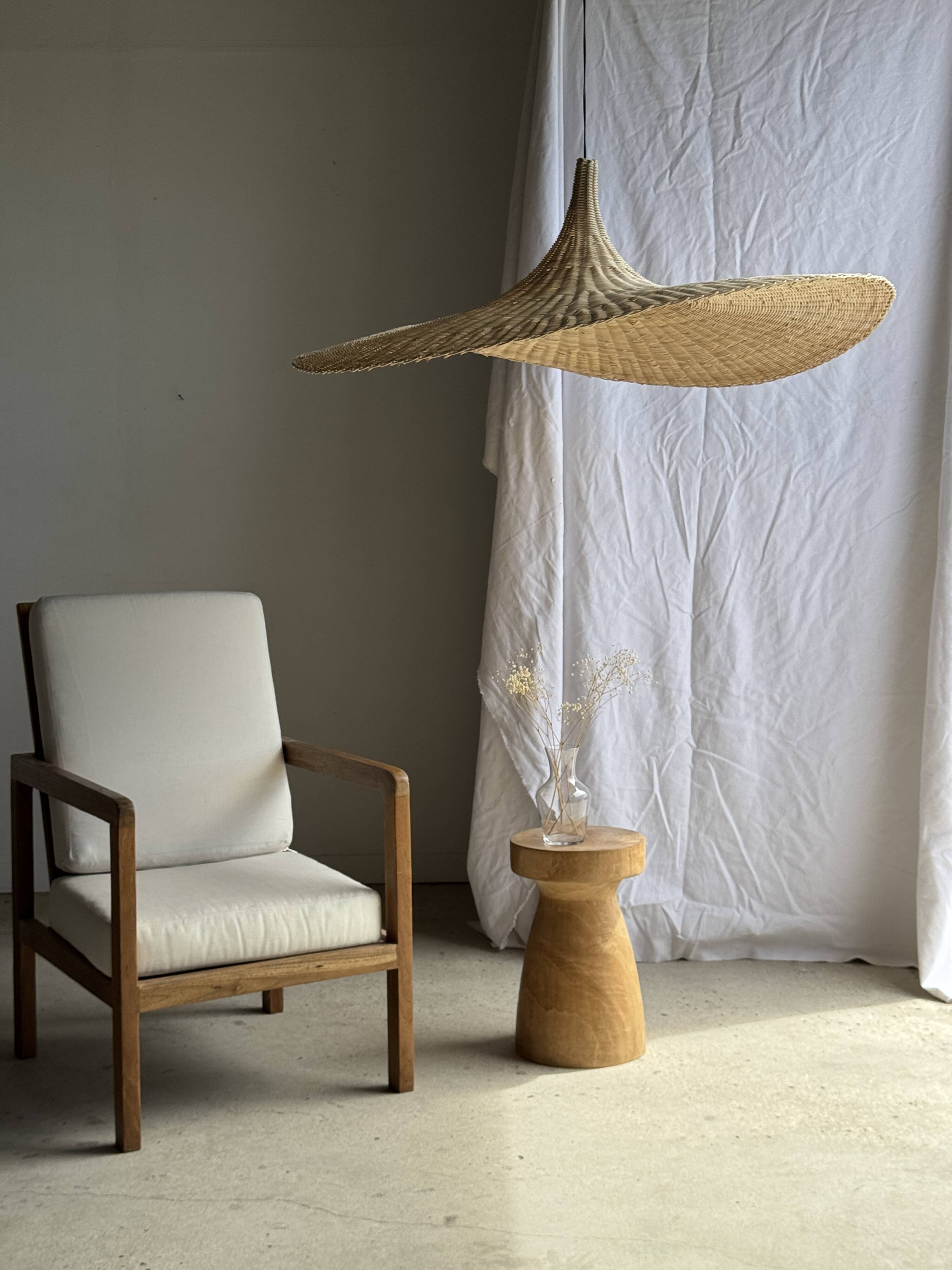Very large rattan pendant light in the shape of a hat D125 H50