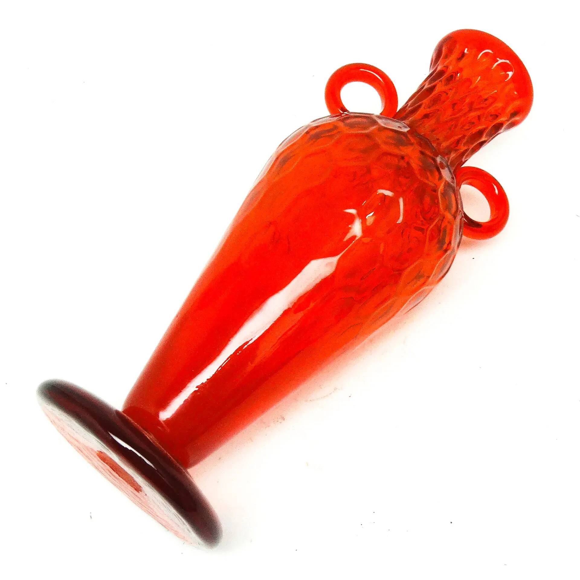 Vase, modernism, red glass, designed by M. Gołogórski, Poland, 1970s