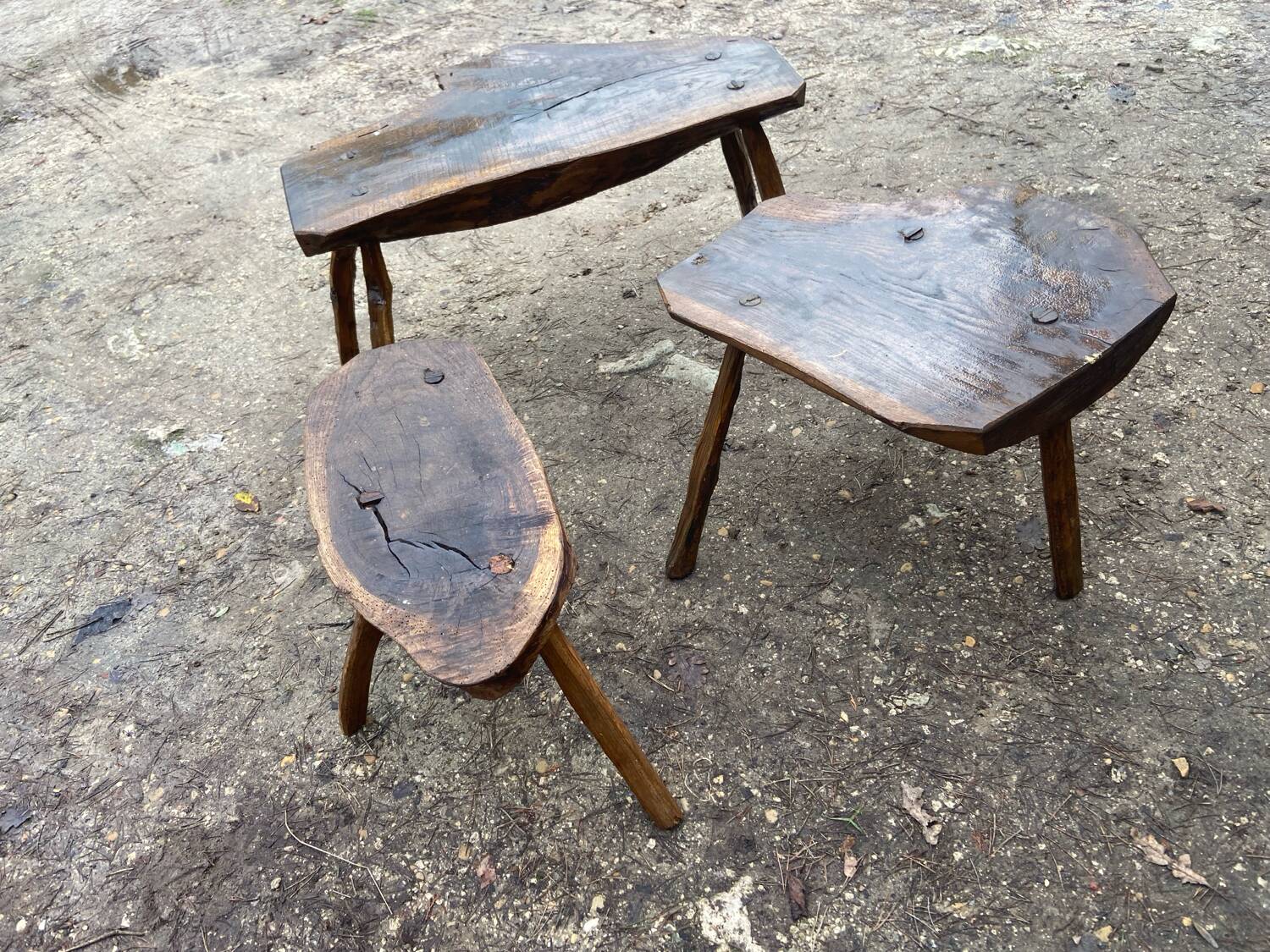 Ensemble tabourets et banc brutalisas années 50