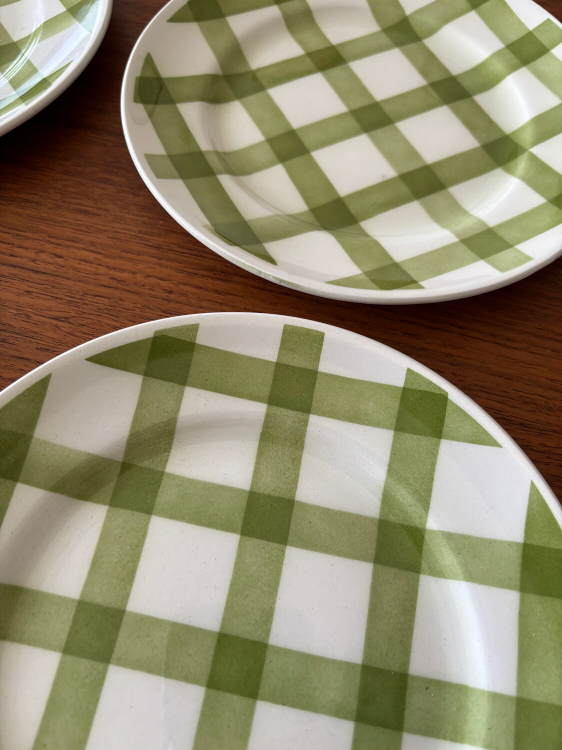 Lot of vintage checkered green dessert plates Moulin des Loups model.