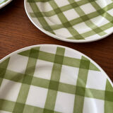 Lot of vintage checkered green dessert plates Moulin des Loups model.