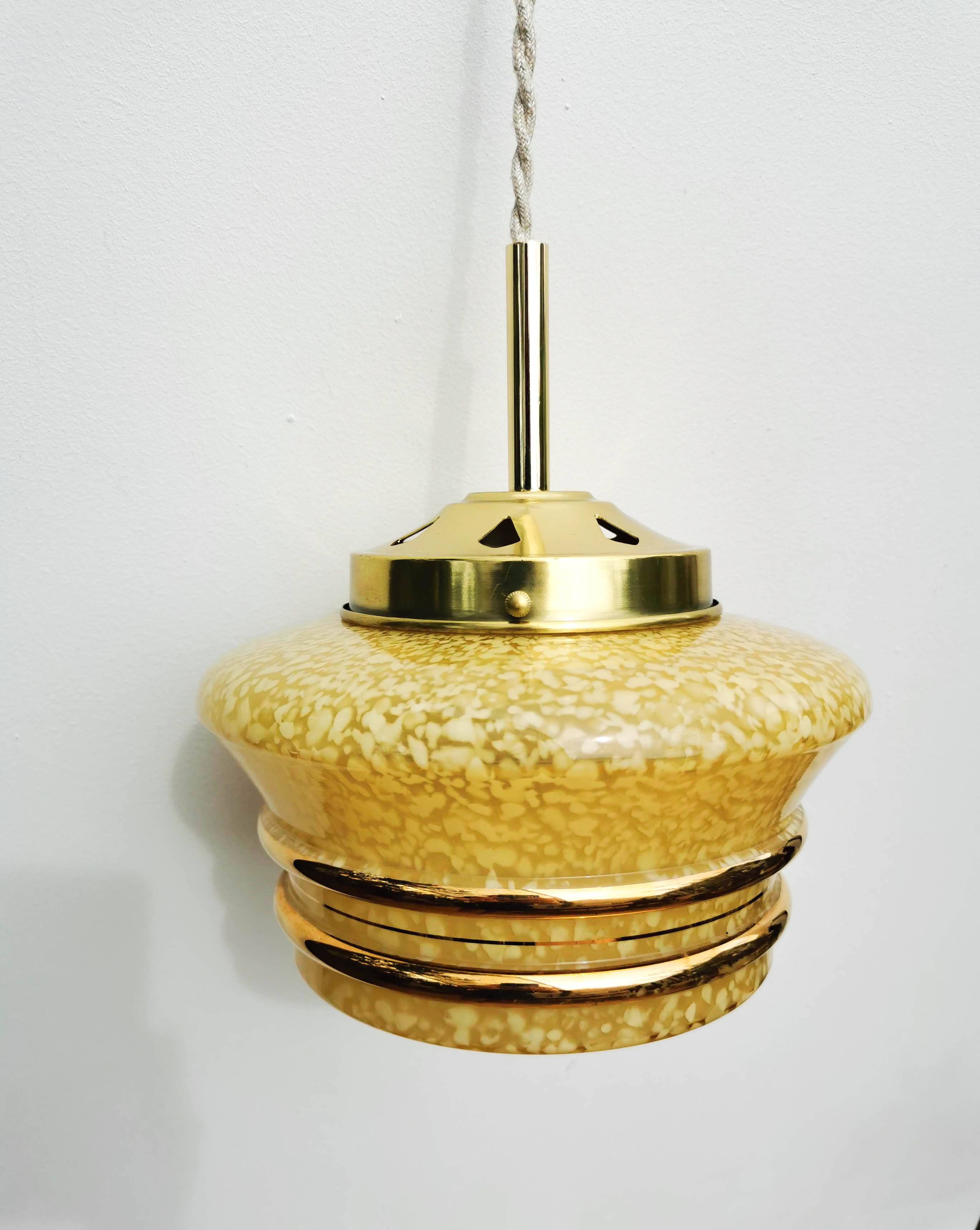 Yellow and gold clichy glass pendant light