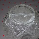 Glass, decanter, flat and old glass bowl with relief