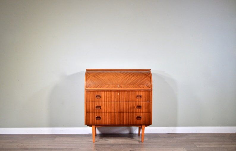 Mid-century Danish style vintage Swedish teak desk drinks cabinet by Egon Ostergaard