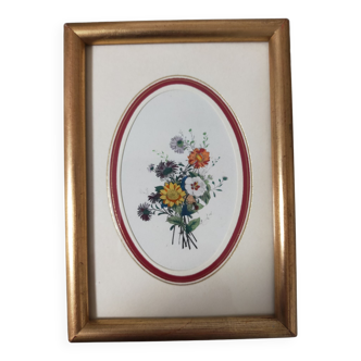 Framed antique botanical engraving with gilded wall frame
